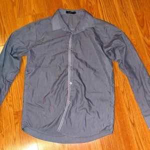 Mens Large Gray Button Up w/ Black & White Line Up